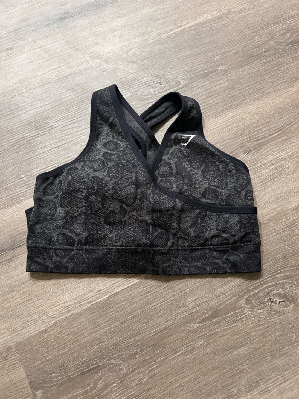 Gymshark Black & Dark Gray Snake-Print Sports Bra